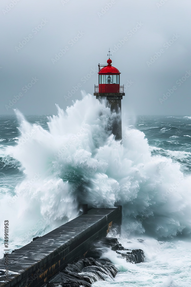 A lighthouse got hit by a giant wave