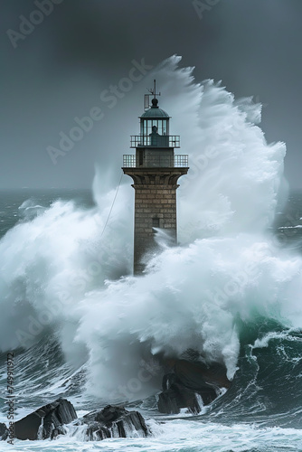 A lighthouse got hit by a giant wave