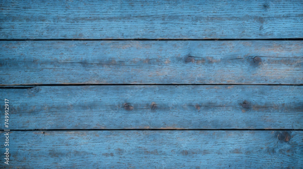 Faded blue timber boards boasting a textured appearance Faded blue timber boards boasting a textured appearance