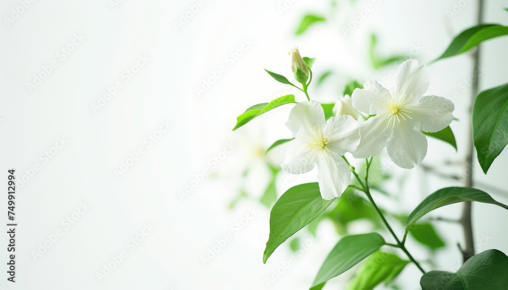 Obraz premium a fresh jasmine flower top of view on white background