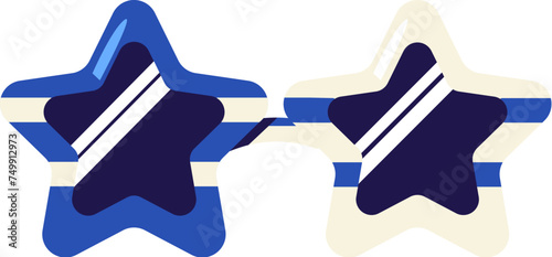 Festive carnival glasses with star shaped frame in colors of flag of Israel. Festive solid milk element, attribute of Jewish holiday. Cartoon flat vector icon in national colors of Israel flag