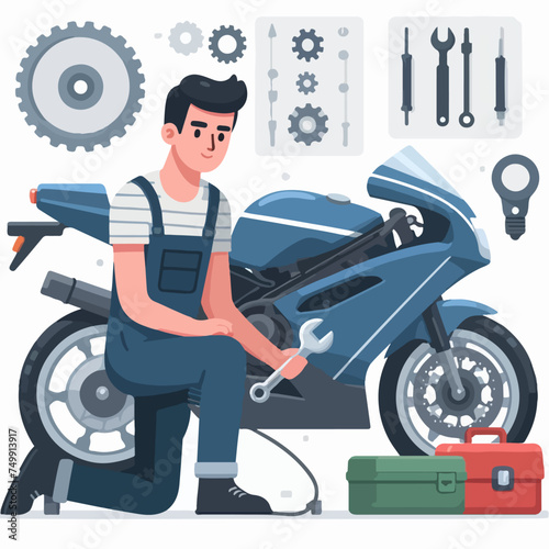 flat design illustration of motor mechanic job concept