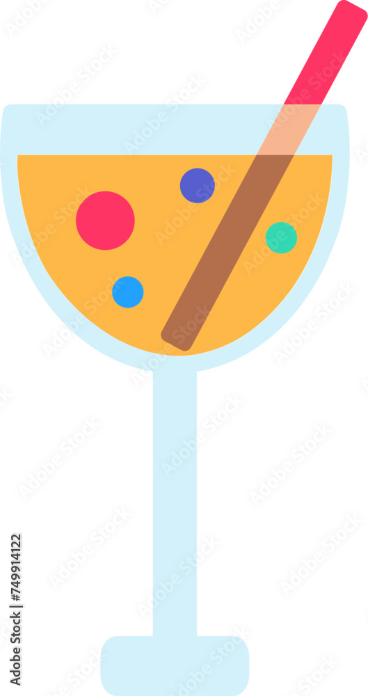 Carbonated Party fruit drink cocktail in tall glass with straw, birthday symbol. Simple style festive drink for design of children entertainment center. Color stroke icon isolated on white background