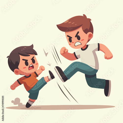 flat design illustration of two brothers fighting