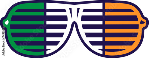 Festive carnival Horizontal Grid glasses in colors of national flag of Ireland. Traditional festive element, attributes of St. Patrick Day. Cartoon vector icon isolated on white background