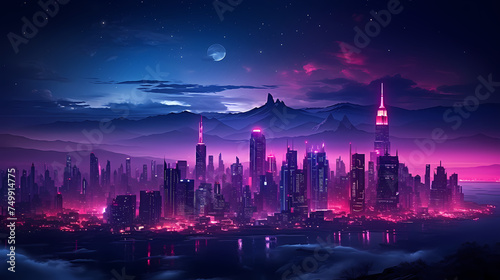 Future city  neon lights and high-rise buildings
