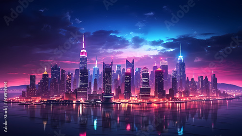 Future city, neon lights and high-rise buildings © xuan