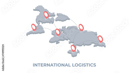 Isometric world map with pointers. Logistics concept vector. International relations or trading. International shipping.