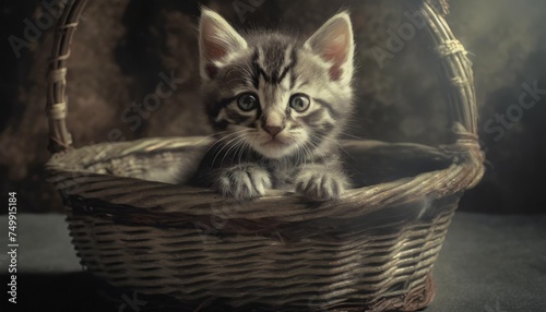 small striped kitten in the old basket © Leila