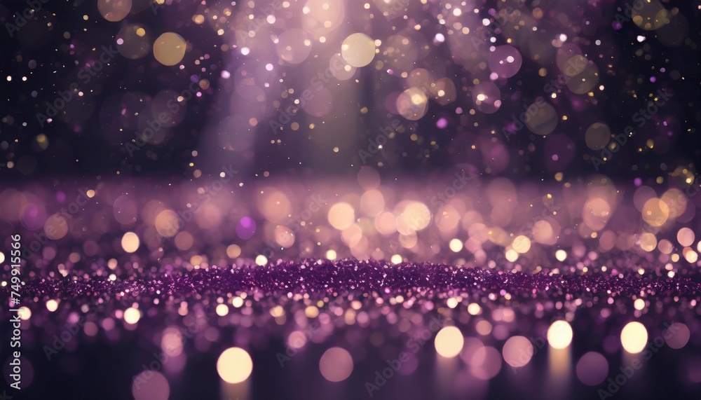 purple glitter lights show on stage with bokeh elegant lens flare abstract background dust sparks background - obrazy, fototapety, plakaty 