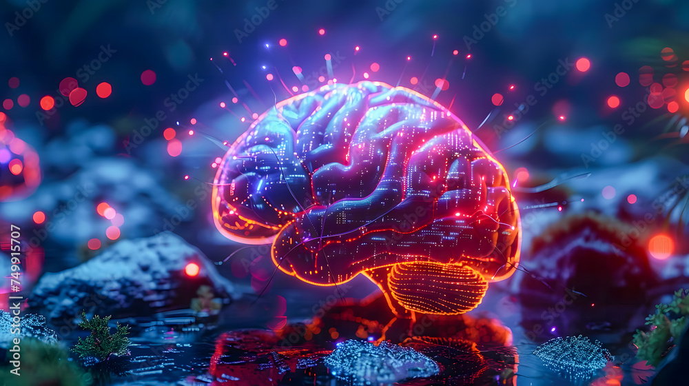 A neon-lit brain representation on a circuit board, depicting concepts of neural networks and AI. A neon-lit brain representation on a circuit board, depicting concepts of neural networks and AI.