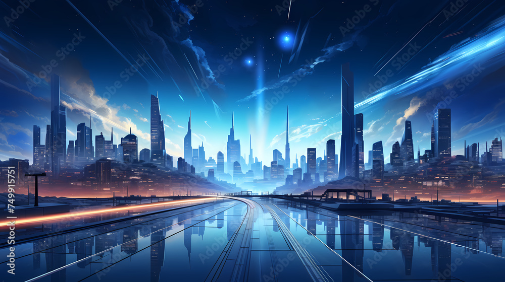 Future city, neon lights and high-rise buildings Future city, neon lights and high-rise buildings