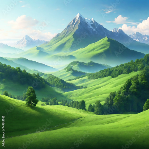 Green Mountain Style Scenery Background. Ai generate 