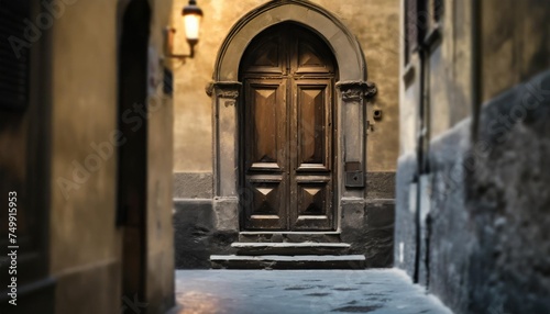 old wooden italian door in an old building historical city elements classic european architecture in florence italy