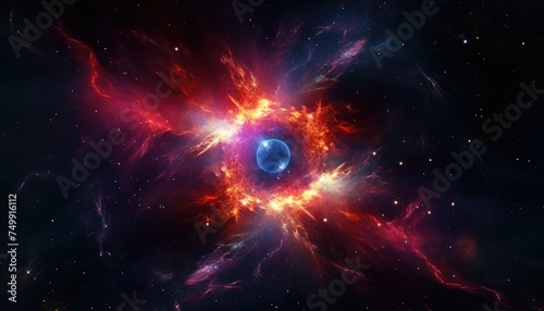 Colorful nebula rising start, red giant, black hole, deep space