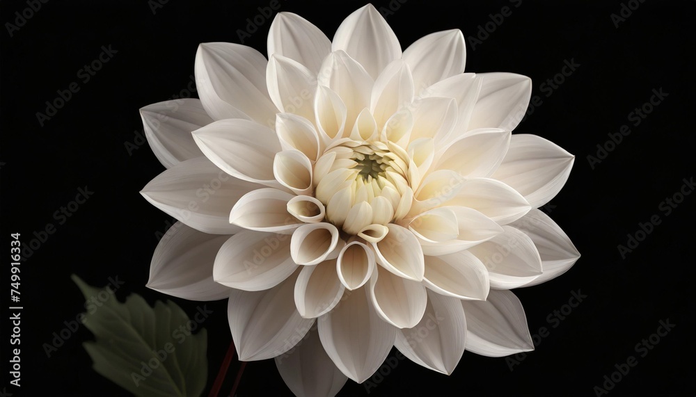 tender white flower dahlia macro isolated on black
