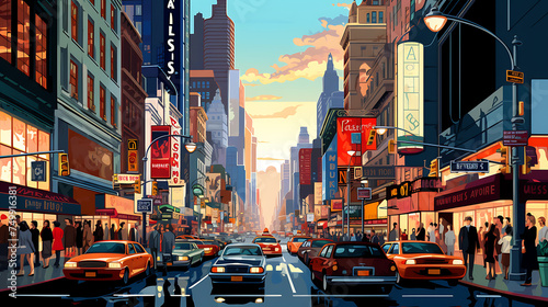 A vector image of a bustling city street. photo