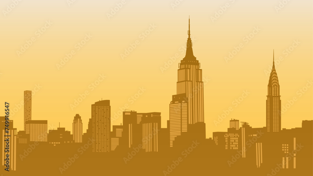Fototapeta premium New York City Skyline at Sunset. Silhouette vector background of Manhattan cityscape