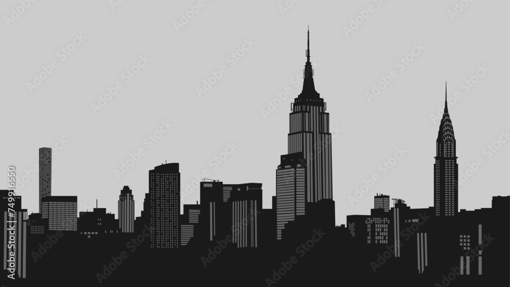Silhouette vector background of Manhattan cityscape. 
