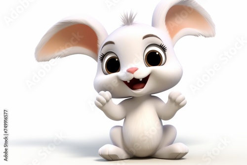 Cute cartoon white rabbit isolated on a white background. 3d illustration