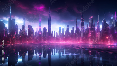 Future city  neon lights and high-rise buildings