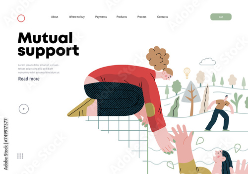 Mutual Support: Save a drowning person -modern flat vector concept illustration of woman reaching out to drowning woman A metaphor of voluntary, collaborative exchanges of resource, services