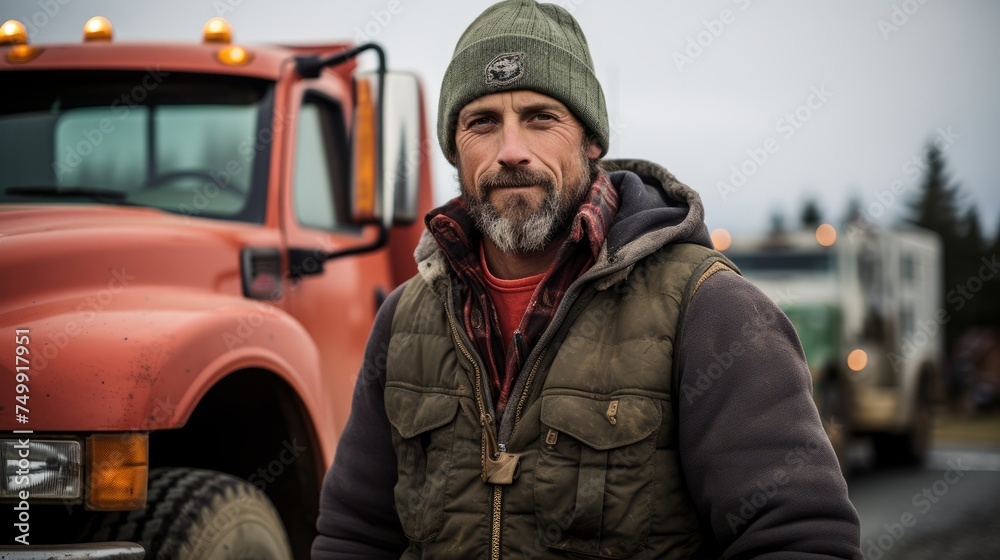 Confident Outdoorsman with Off-Road Vehicle in Autumn