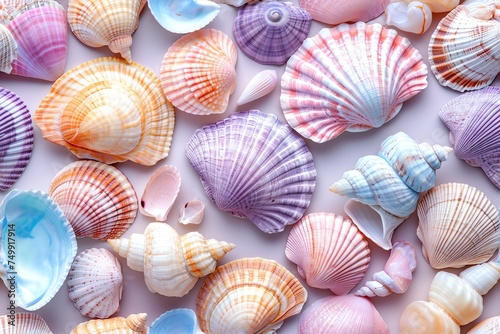 Assorted Pastel Seashells on Light Background