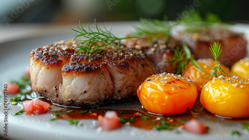 Pan-Seared Scallops with Glazed Cherry Tomatoes - Modern Gourmet Cuisine for Food Magazine Features, AI Generated