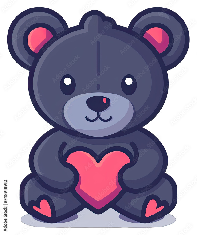Obraz premium Cuddly Teddy Bear With Heart - Flat Logo Vector Cartoon Toy. Isolated on a Transparent Background. Cutout PNG.