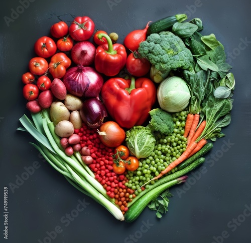 A heart made of vegetables including broccoli  carrots  and potatoes