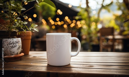 Plain white mug mockup on table