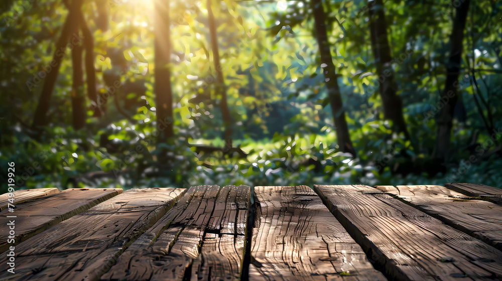Rustic wooden table with greenery wooden trees forest .nature background. Rustic wooden table with greenery wooden trees forest .nature background.