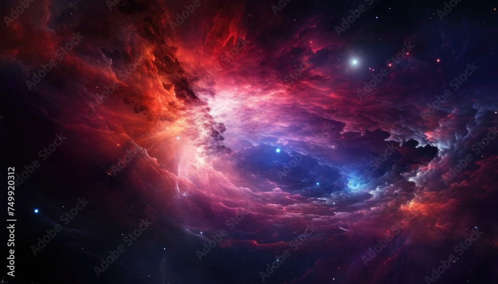 Colorful nebula rising start, red giant, black hole, deep space