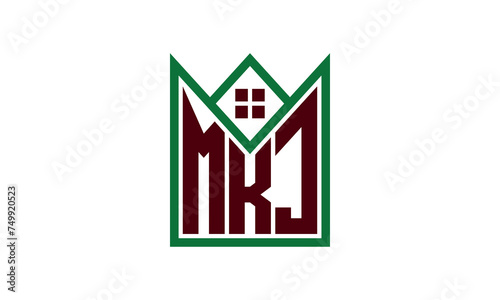 MKJ initial letter real estate builders logo design vector. construction, housing, home marker, property, building, apartment, flat, compartment, business, corporate, house rent, rental, commercial photo