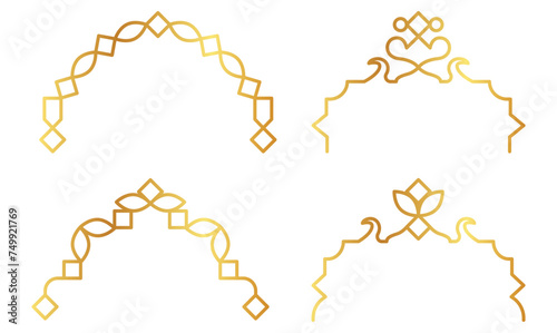 set of golden arabic windows with transparent background