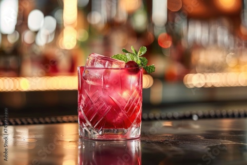 cranberry cocktail with mint garnish on light background