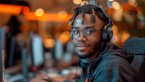 Professional Young African Male Operator with Headset - Customer Service Excellence in Business - AI Generated Image