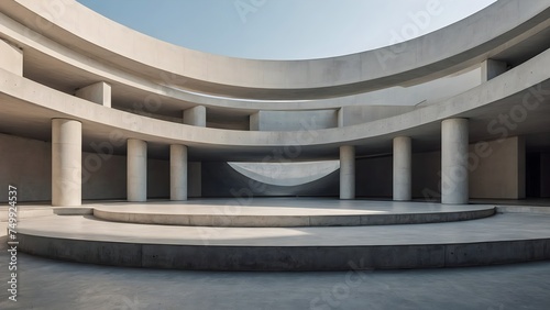 Empty abstract architecture building in minimal concrete design with open space