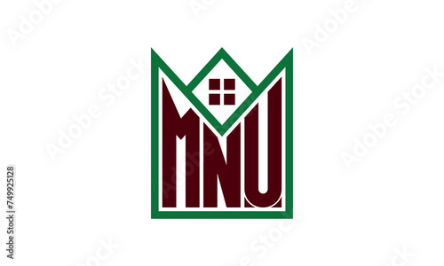 MNU initial letter real estate builders logo design vector. construction, housing, home marker, property, building, apartment, flat, compartment, business, corporate, house rent, rental, commercial photo