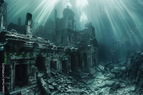 Underwater city ruins discovered in a deep-sea dive. photo