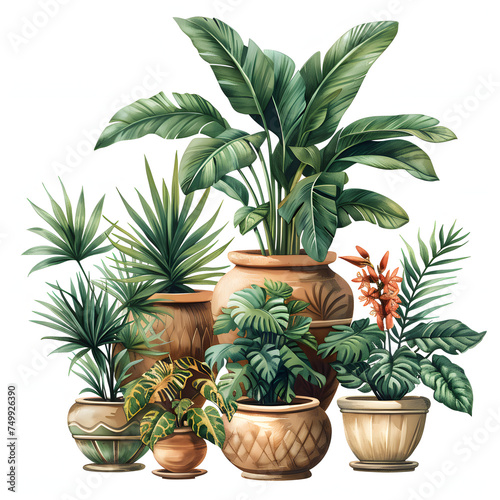 t-shirt graphic of several large potted plants
