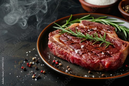 Juicy grilled steak with rosemary and smoked pepper 
