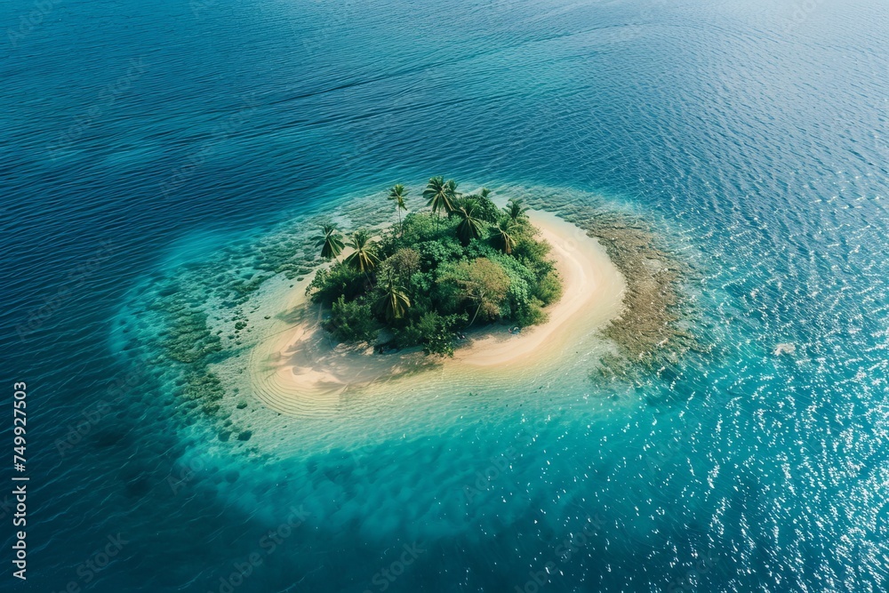 An overhead view of a deserted island in the ocean generated AI