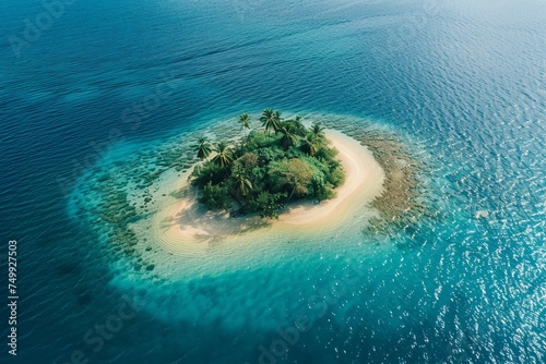 An overhead view of a deserted island in the ocean generated AI
