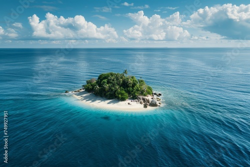 An overhead view of a deserted island in the ocean generated AI