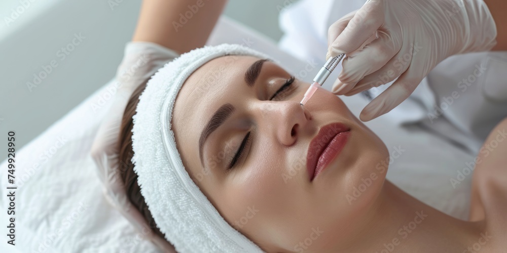 Caring for the skin. Cosmetic treatment on a woman's face. Spa beauty treatments. Facial care