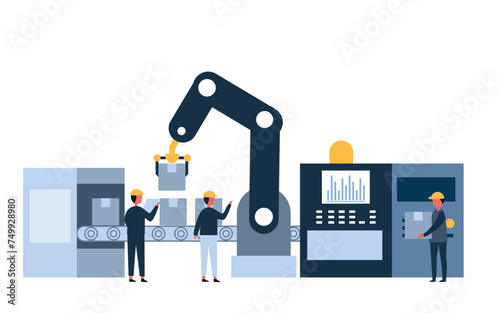 two factory operator controls with Industrial workers the conveyor automatic production line with assembly line Smart industry manufacturing technology