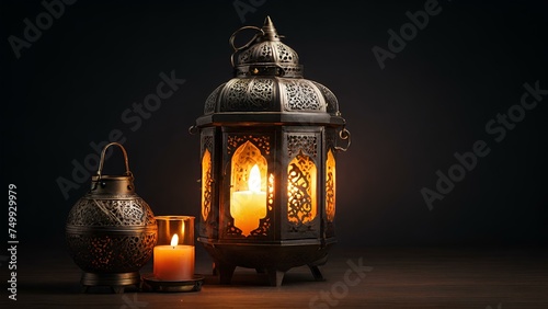 Arabic lantern with burning candle design 