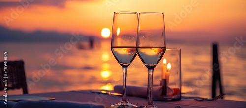 Romantic dinner by the beach with a sunset view